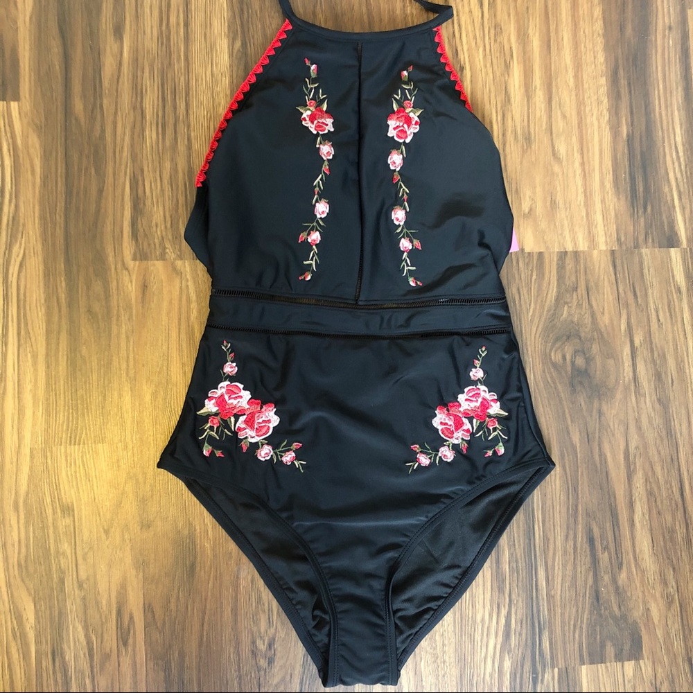 NWT Betsey Johnson Embroidered One Piece Swimsuit